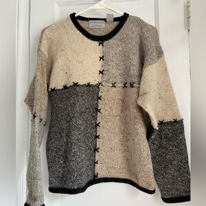 Northern Isle Hand Embroidery Chuncky Wool Sweater,Sz: Medium